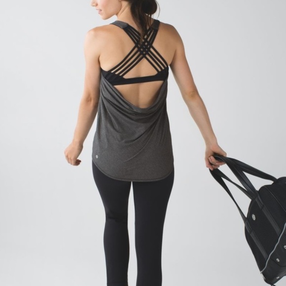 Lululemon Wild Tank Size 8 Heathered Black Strappy Back Sports Bra - Picture 3 of 16